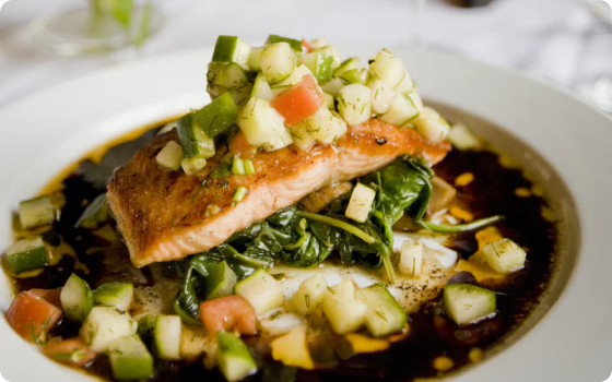 Grilled Salmon Served With Spinach